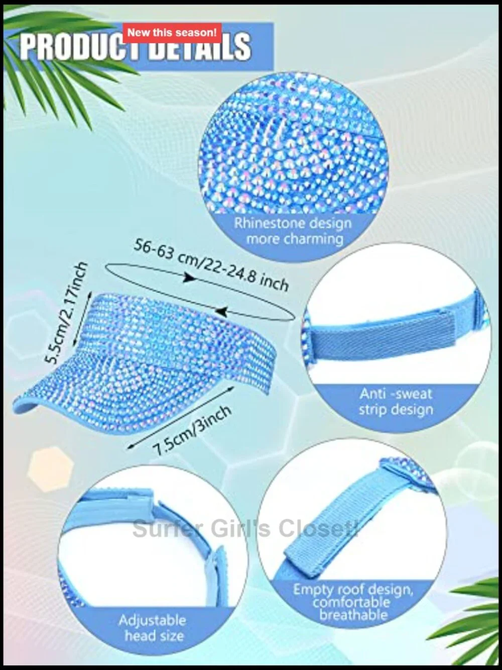 8 Rhinestone Sun Visors for Women Adjustable Glitter Sport Visor Golf Running